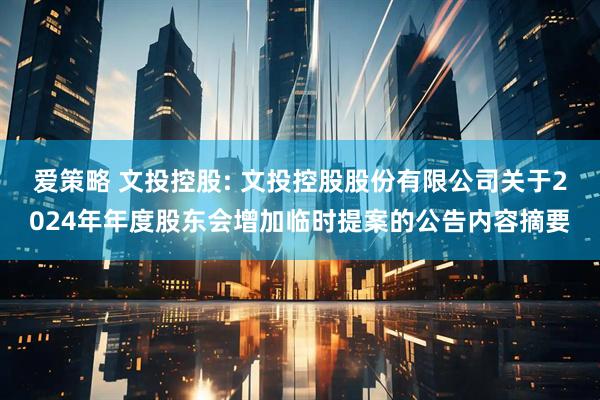 爱策略 文投控股: 文投控股股份有限公司关于2024年年度股东会增加临时提案的公告内容摘要