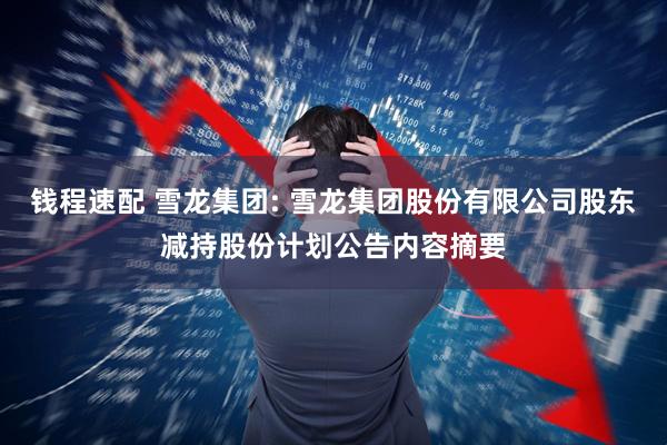 钱程速配 雪龙集团: 雪龙集团股份有限公司股东减持股份计划公告内容摘要